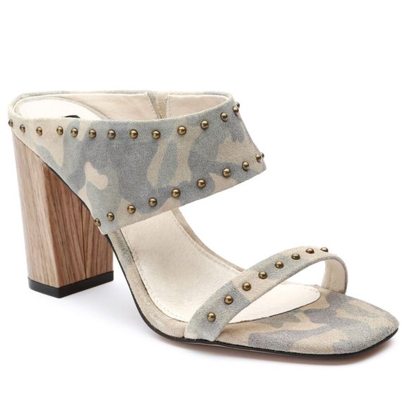 Sanctuary NIB Fatigue Multi (Beige/Grey) Camo Leather SPEARS Mule Heels - Picture 1 of 6